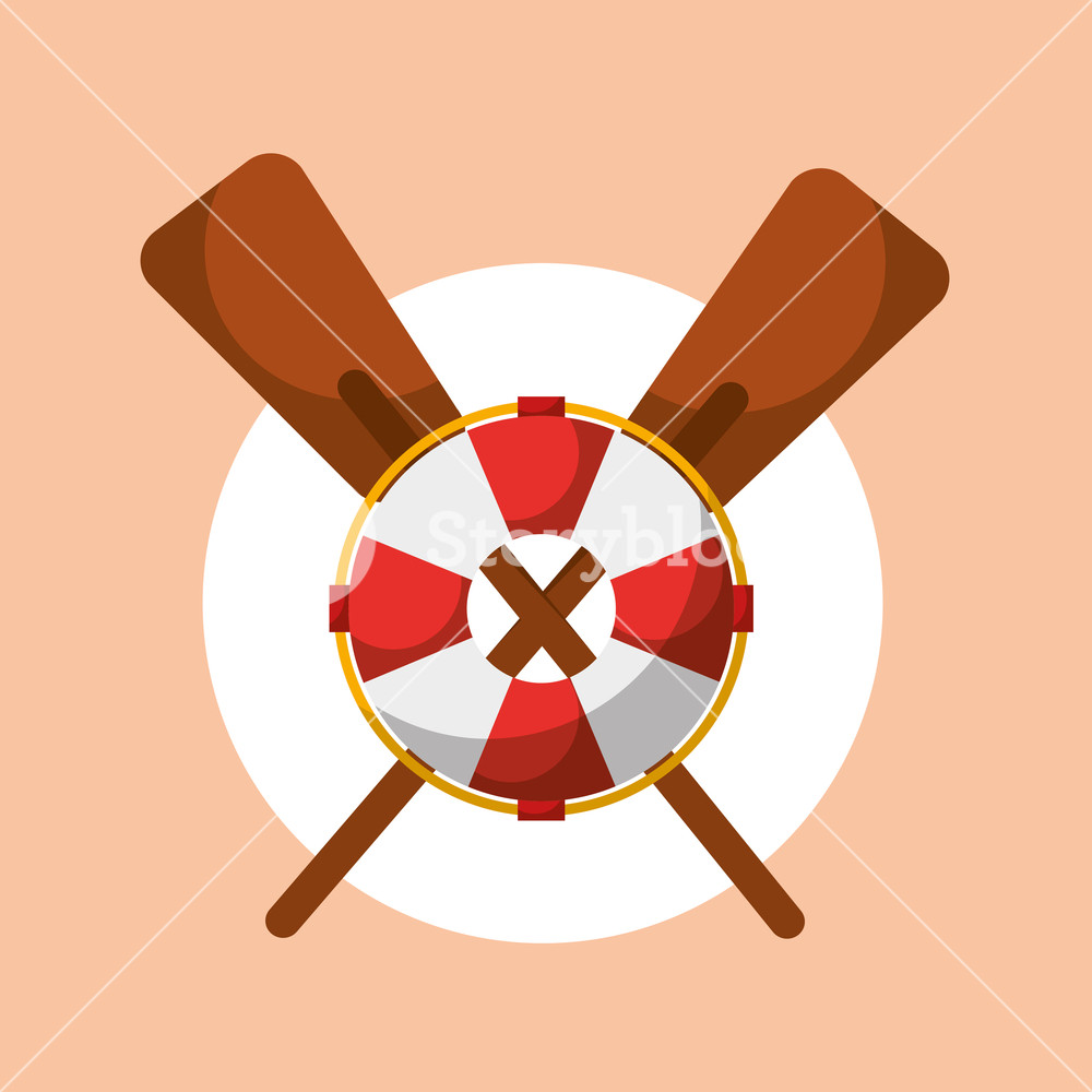 1000x1000 Fishing Sport Tools Lifebuoy And Crossed Oars Vector Illustration