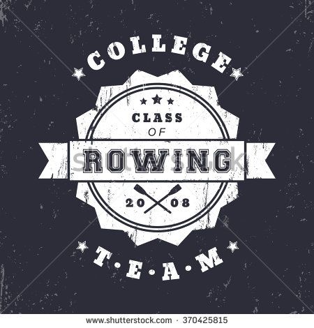 450x470 College Rowing Team Vintage Grunge Logo, Badge With Crossed Oars