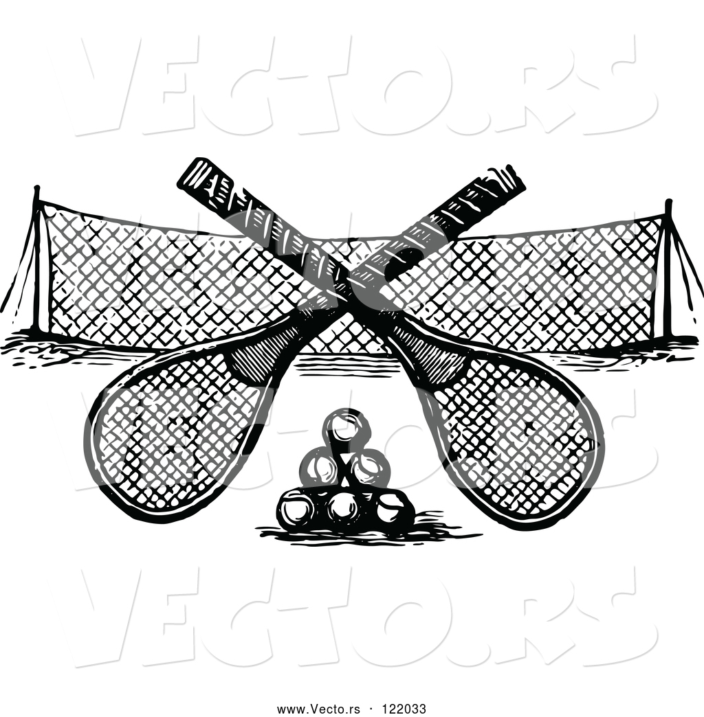 1024x1044 Vector Of Black And White Crossed Tennis Rackets Over Balls