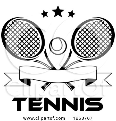 450x470 Clipart Of Black And White Stars Over Crossed Tennis Rackets