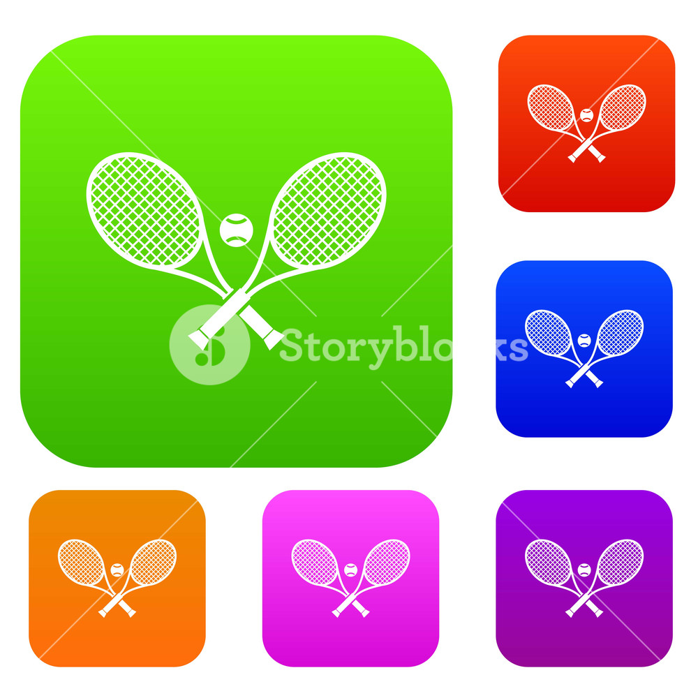 1000x1000 Crossed Tennis Rackets And Ball Set Icon In Different Colors