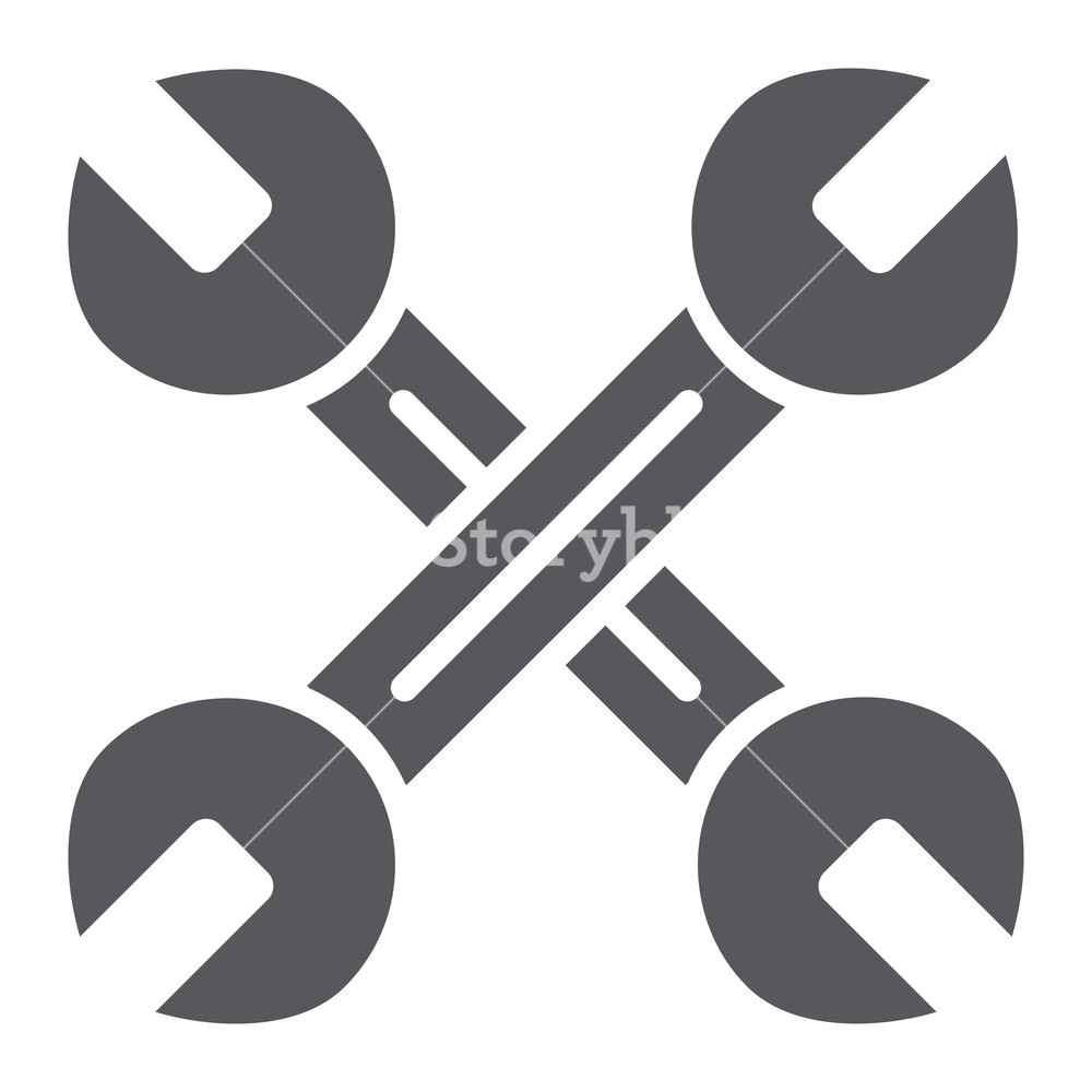 1000x1000 Key Mechanic Glyph Icon, Auto And Tool, Crossed Wrenches Sign