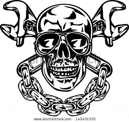 450x427 Skull With Crossed Wrenches And Chain Stock Vector