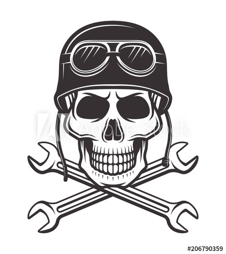 445x500 Skull In Motorcycle Helmet With Crossed Wrenches