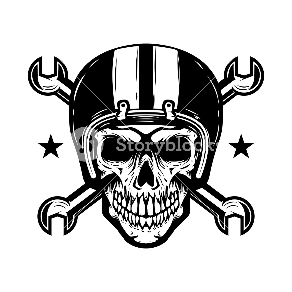 1000x1000 Skull In Racer Helmet With Crossed Wrenches Design Element