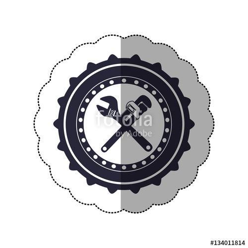 500x500 Middle Shadow Sticker With Circular Frame With Crossed Wrenches
