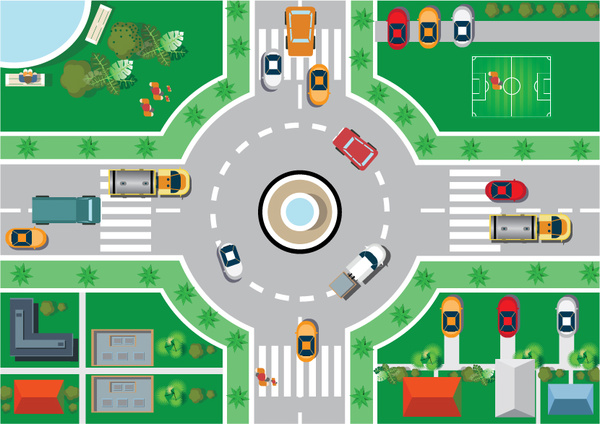 600x424 Urban Crossroads Sketch In Color Style Free Vector In Adobe