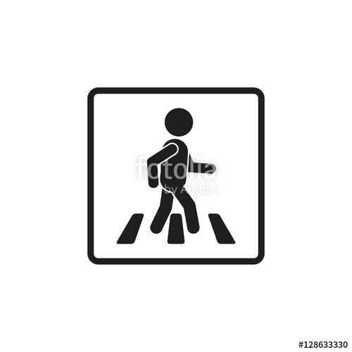 500x500 Road Sign With Pedestrian On Crosswalk, Vector Simple Symbol