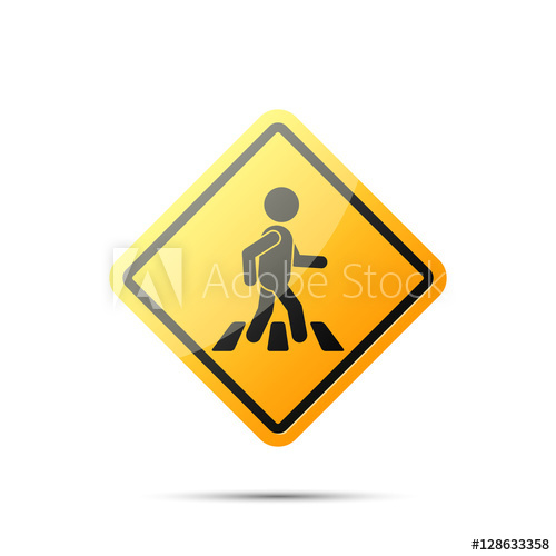 500x500 Road Yellow Sign With Pedestrian On Crosswalk, Vector Simple