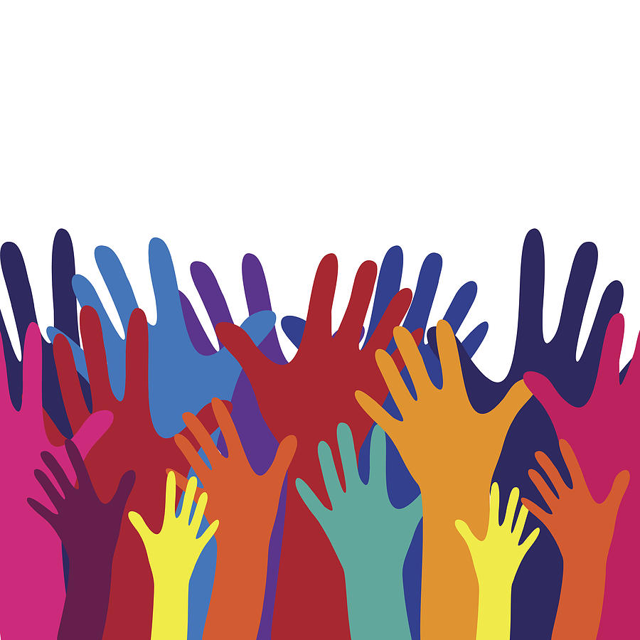 900x900 Colorful Spectrum Background, Rainbow Colors Raised Hands