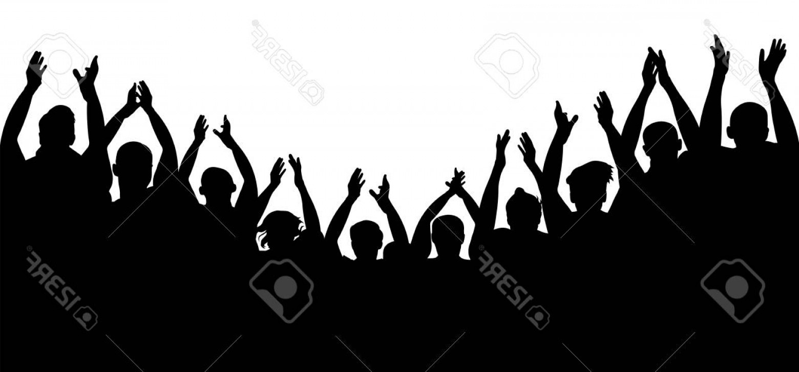1560x727 Photostock Vector Crowd People Cheering Cheer Hands Up Applause