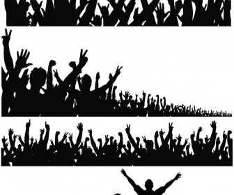 336x280 Silhouette Of A Crowd Of People With Their Hands Raised Vector