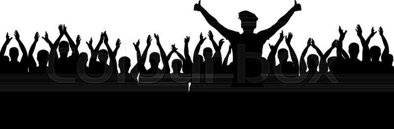 800x263 Cheerful Crowd Cheering Hands Up Stock Vector Colourbox
