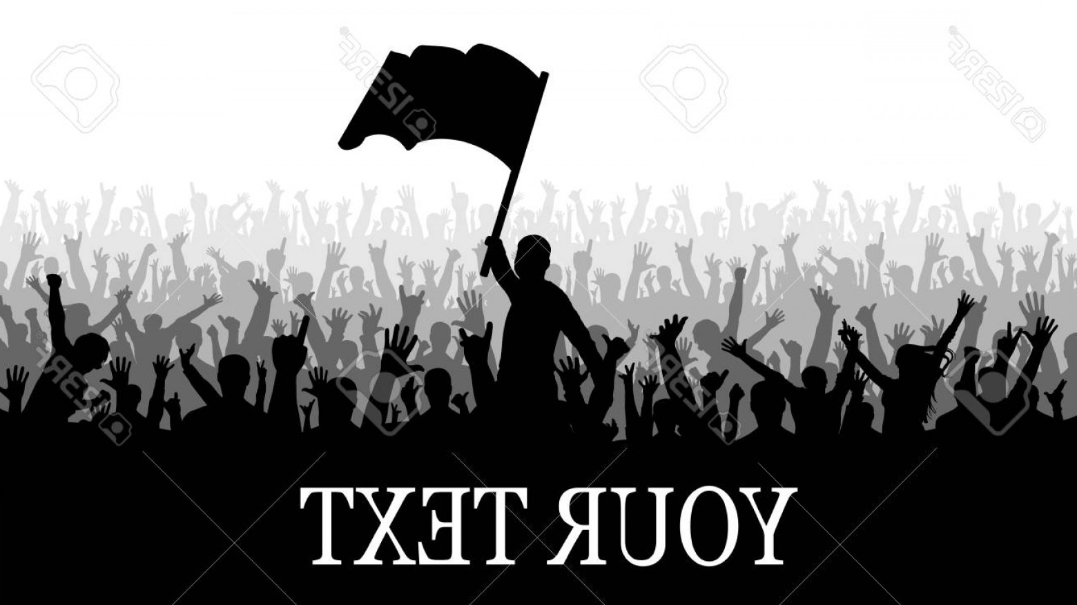 1560x877 Photostock Vector Crowd Of People And A Man With A Flag Silhouette