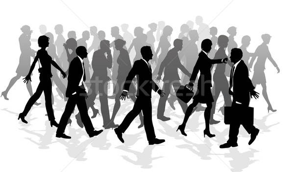 600x352 Business Walking Crowd Rushing People Vector Illustration