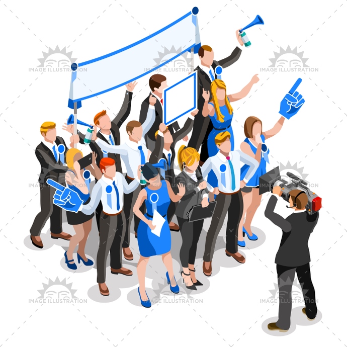 690x690 Election News Infographic Party Rally Crowd Vector Isometric Peo