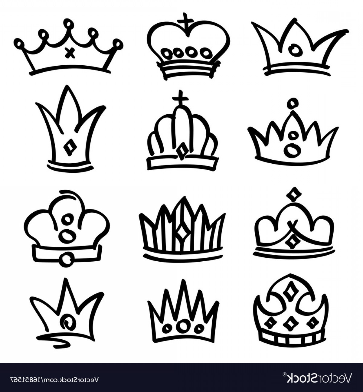 1200x1296 Hand Drawn Princess Crowns Sketch Doodle Vector Soidergi