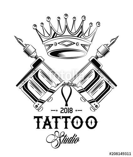 425x500 Old School Tattoo Machines And Crown Drawing Design Vector