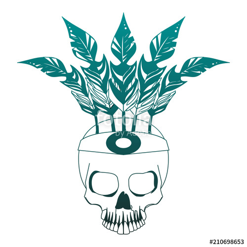 500x500 Tattoo Skull With Feathers Crown Drawing Vector Illustration