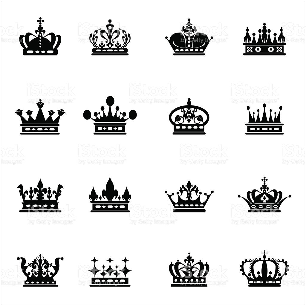1024x1024 Crown Set Icons Black On White Vector Crown Symbol For Your Web