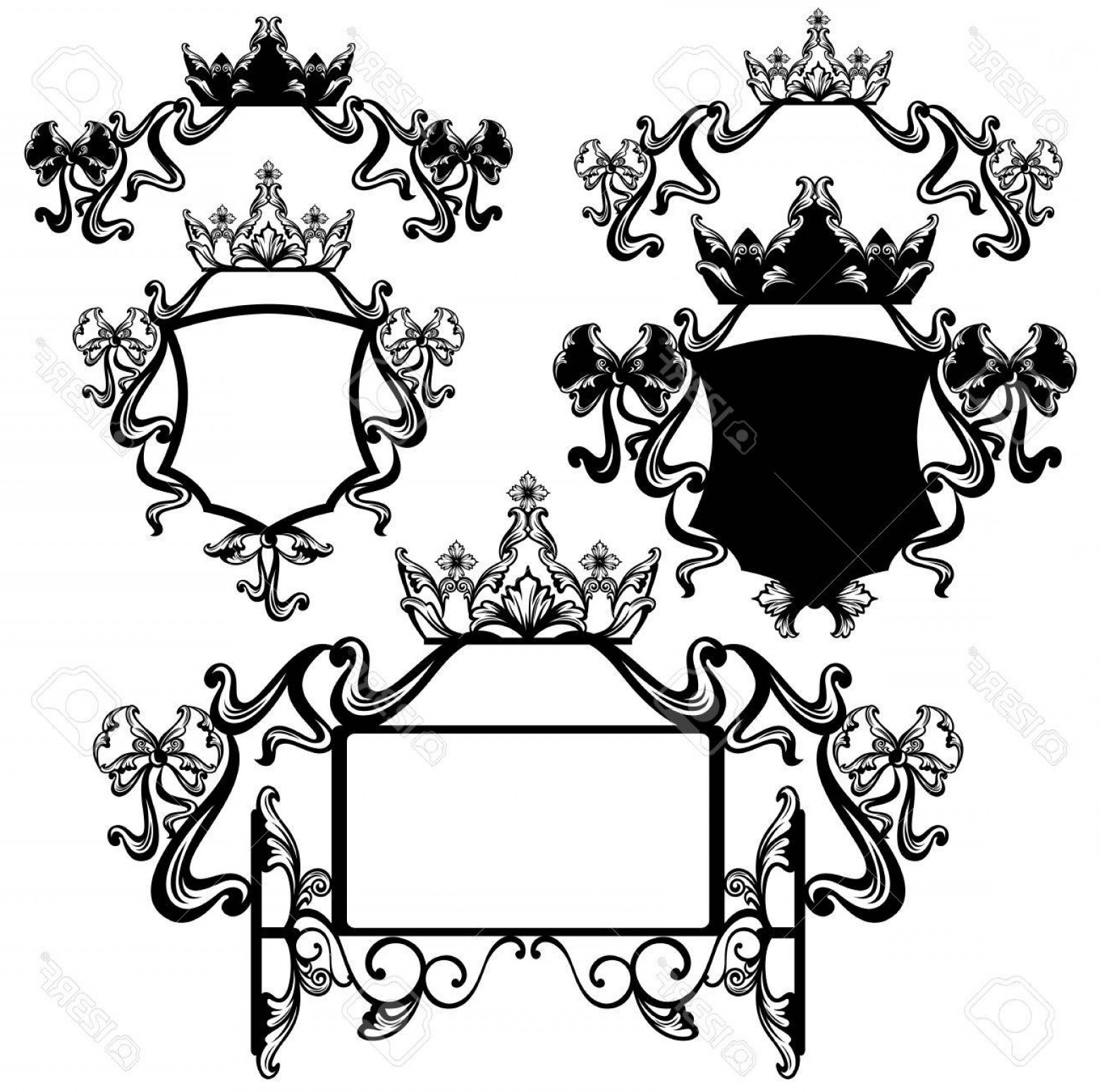 1560x1550 Photostock Vector Crown And Bow Decorated Shields Black And White