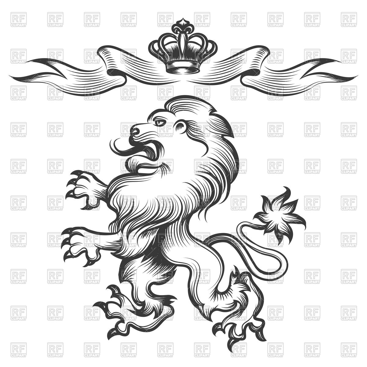 1200x1200 Hand Drawn Heraldic Lion Sketch With Crown Vector Image