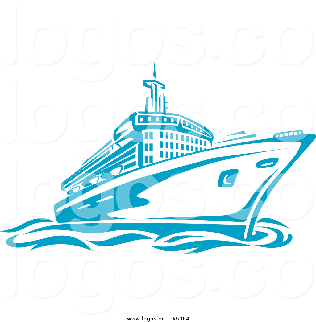 1024x1044 Royalty Free Vector Of A Blue Cruise Ship On The Sea Logo