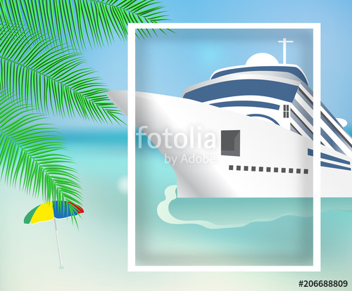 500x414 Poster Or Banner Template Transatlantic Liner Ship And Beach