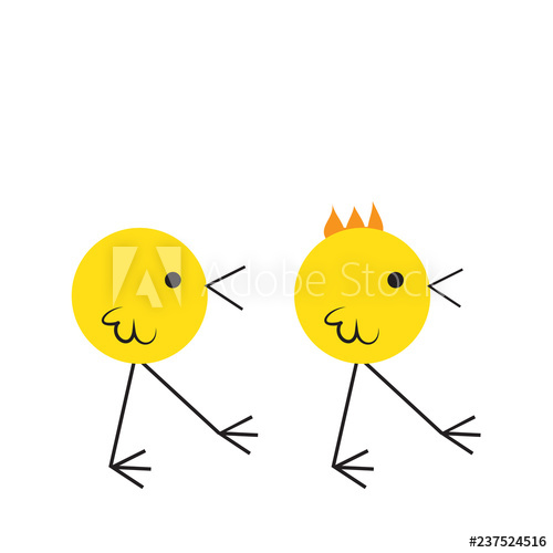 500x500 Two Cute Birds Eating Crumbs On The Floor, Flat Design Vector
