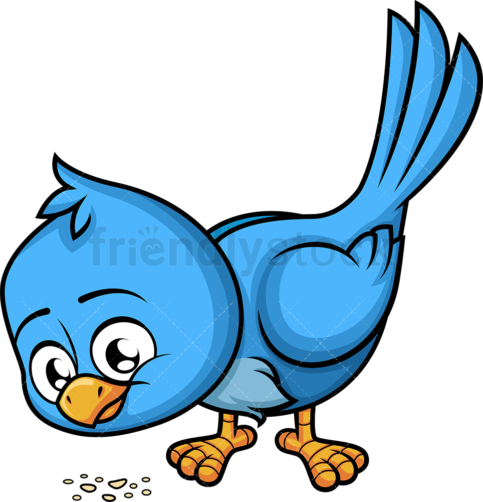 964x1000 Blue Bird Eating Bread Crumbs Cartoon Vector Clipart