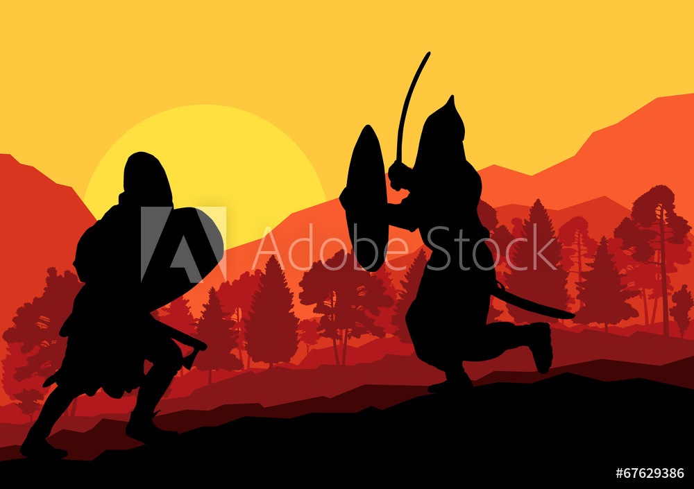 1000x705 Fotografie, Obraz Medieval Warrior, Crusader Vector Background