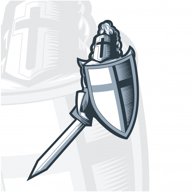 626x626 Monochrome Knight Crusader With Sword And Shield Vector Premium