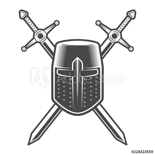 500x500 Vintage Medieval Knight Emblem With Crusader Helmet And Swords