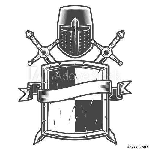 500x500 Vintage Medieval Knight Emblem Crusader Helmet Shield Swords