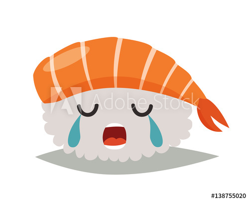 500x404 Sashimi Crying Emoji Vector Illustration Cute Sad Sushi Icons