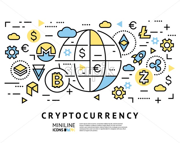 623x498 Crypto Currency Thin Line Color Background Icons Isolated Vector