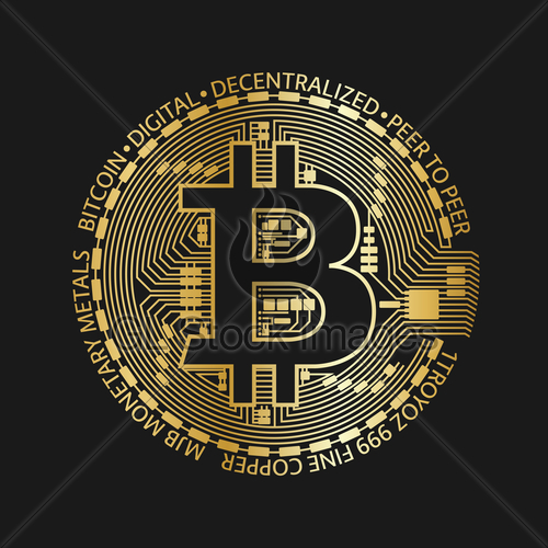 500x500 Golden Bitcoin Coin, Vector Crypto Currency Golden Symbol Gl