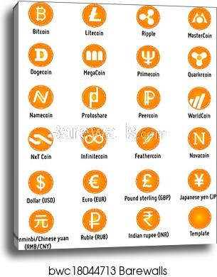 305x390 Cryptocurrency Vector Icons, Canvas Print Barewalls Posters