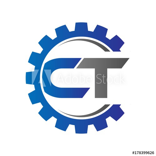 500x500 Ct Initial Logo Vector With Gear Blue Gray
