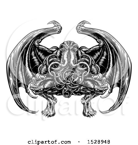 Clipart Of A Black And White Retro Woodcut Cthulhu Octopus Monster 450x470 Clipart Of A Black And White Retro Woodcut Cthulhu Octopus Monster