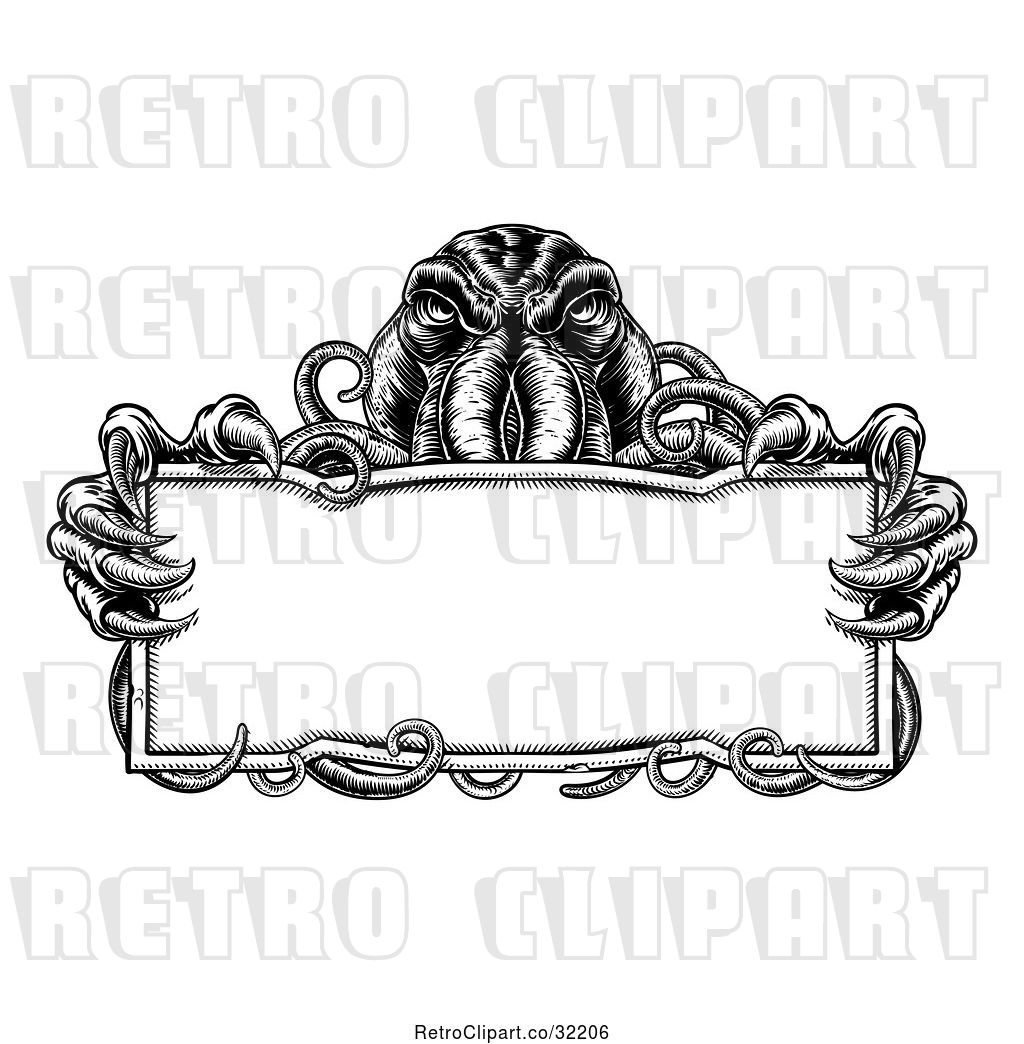Vector Clip Art Of Retro Cthulhu Octopus Holding A Blank Sign 1024x1044 Vector Clip Art Of Retro Cthulhu Octopus Holding A Blank Sign