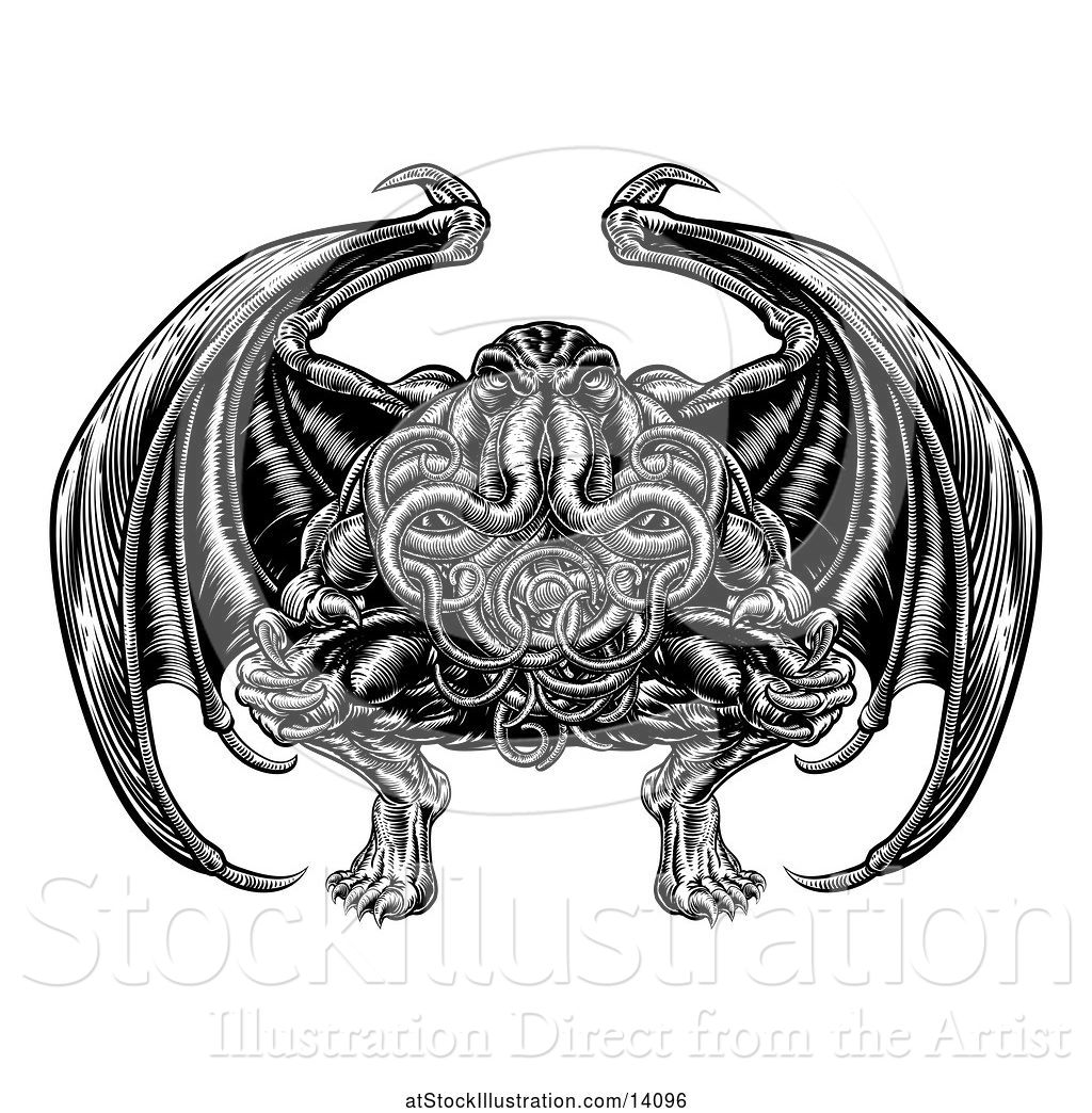 Vector Illustration Of Black And White Retro Woodcut Cthulhu 1024x1044 Vector Illustration Of Black And White Retro Woodcut Cthulhu