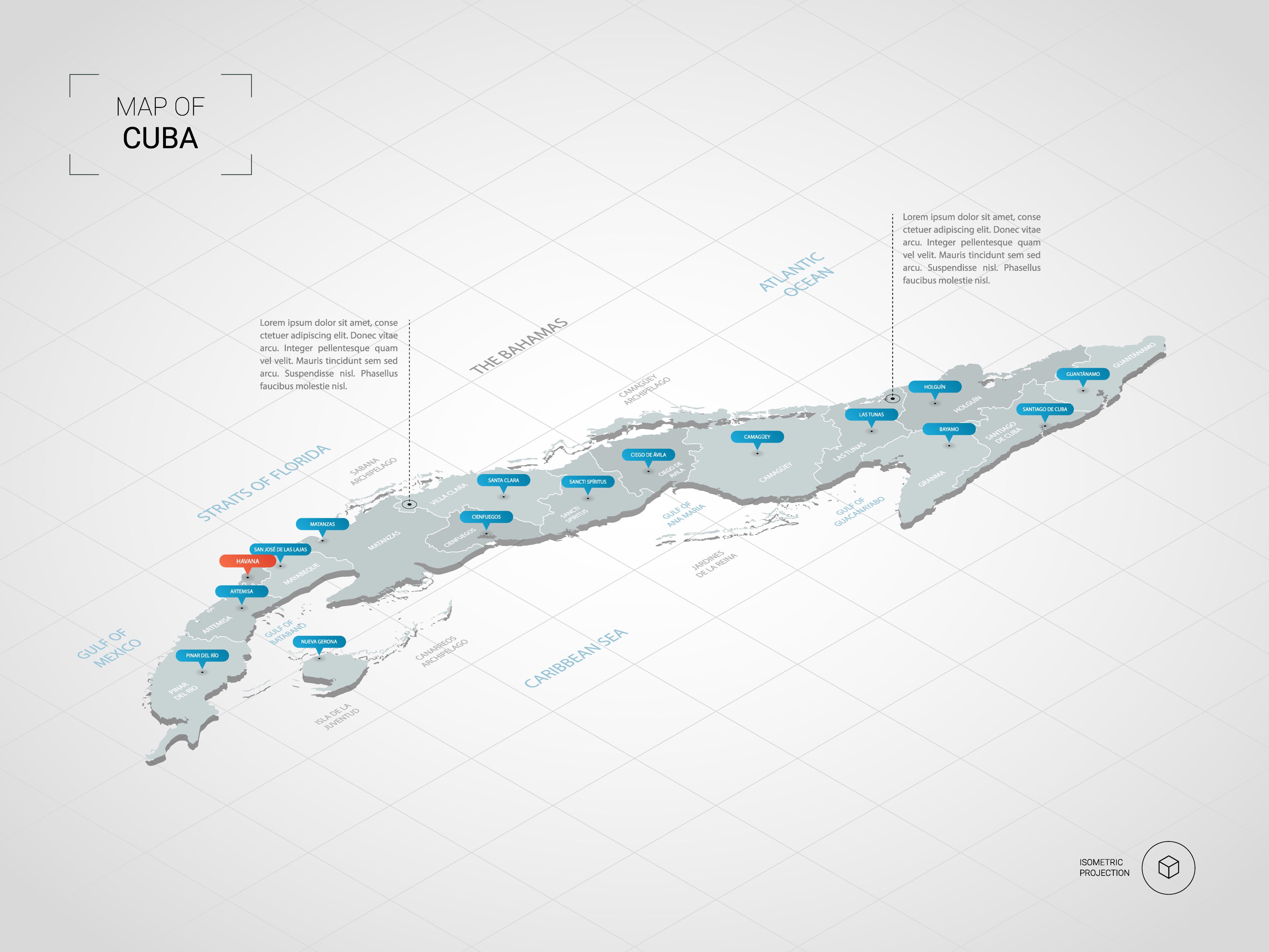 4000x3000 Isometric Cuba Map Stylized Vector Map Illustration