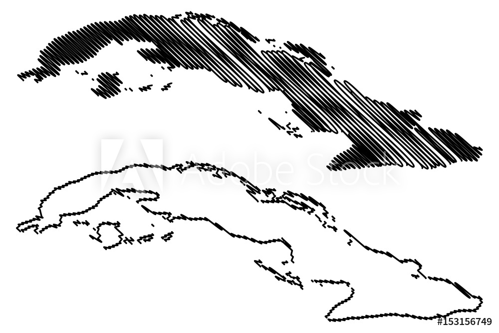1000x667 Photo Art Print Cuba Map Vector Illustration, Scribble Sketch