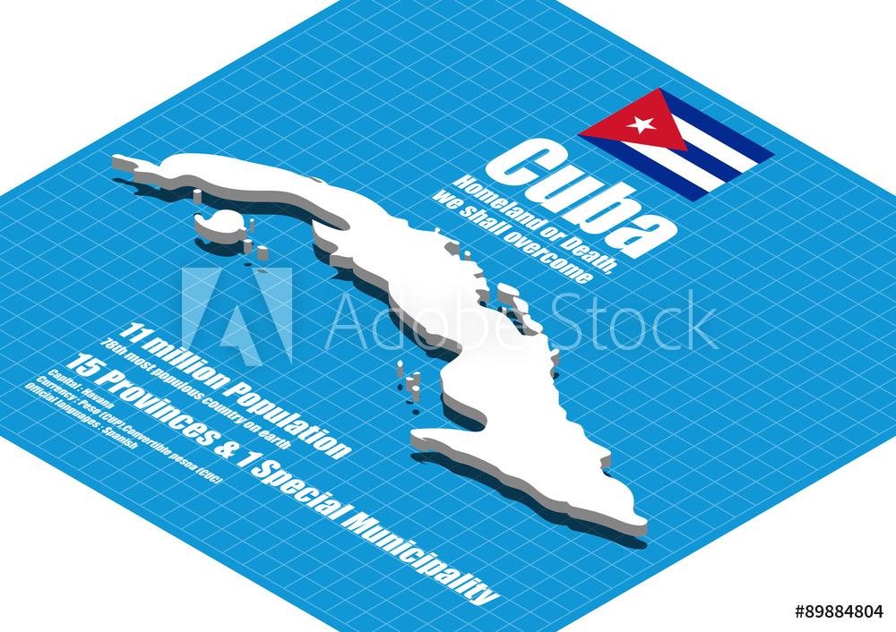 1000x706 Photo Art Print Cuba Map Vector Three Dimensional Europosters