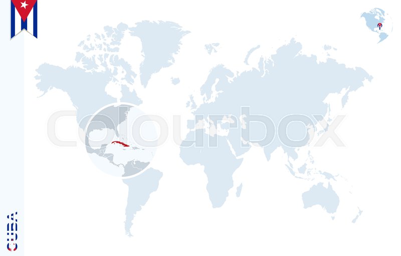 800x510 World Map With Magnifying On Cuba Stock Vector Colourbox