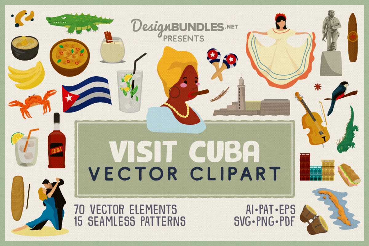 1200x800 Visit Cuba Vector Clipart Seamless Patterns