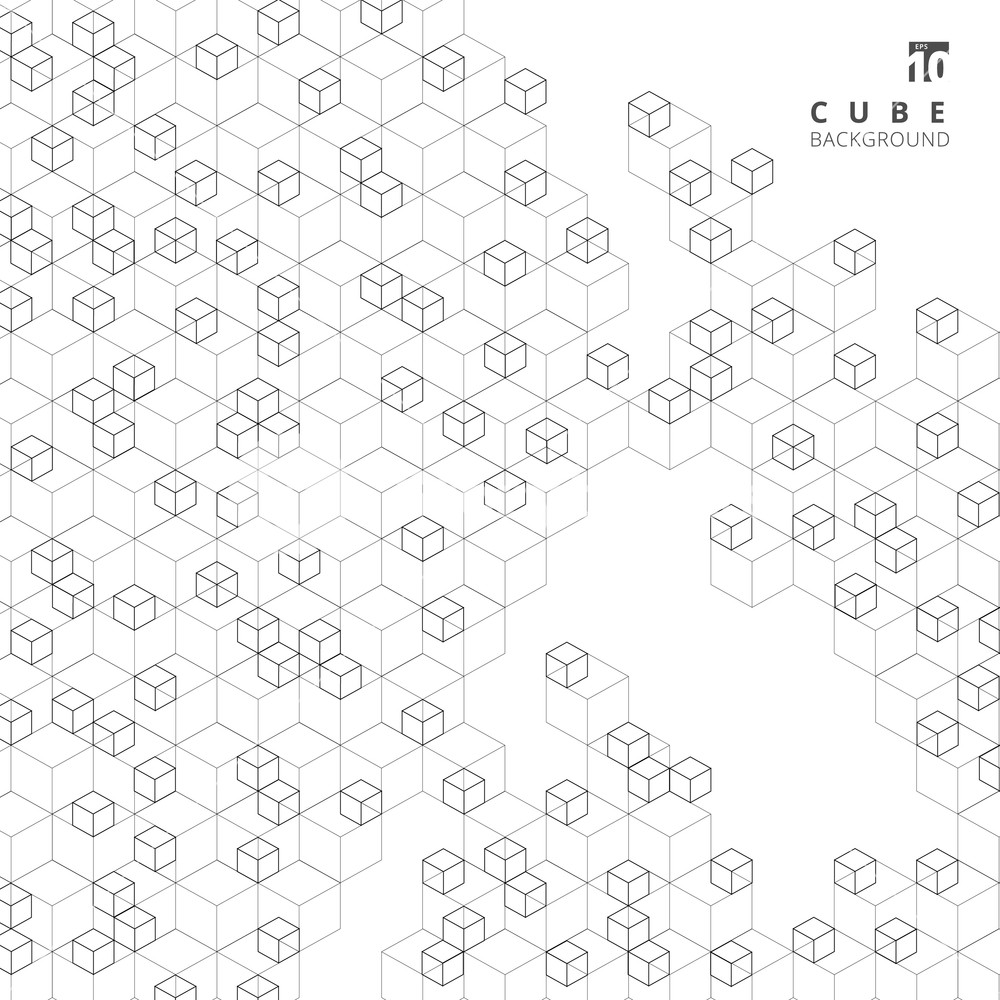 1000x1000 Abstract Modern Technology Black Line Cube Pattern Background