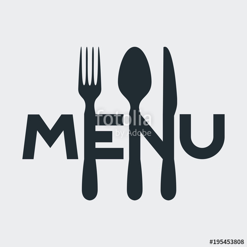 500x500 Icono Plano Menu Con Cubiertos En Fondo Gris Stock Image