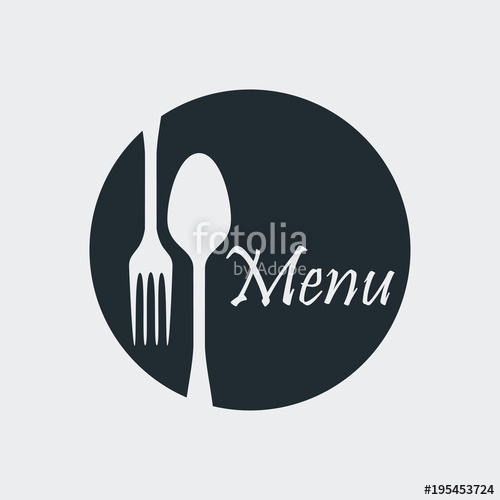 500x500 Icono Plano Menu En Circulo Con Cubiertos En Fondo Gris Stock